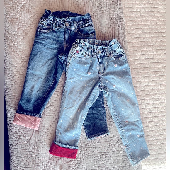 2 Pairs - Gap ‘Just Like Mom’ Flannel-lined Jeans, Size 5T. Minnie Mouse - Picture 1 of 7